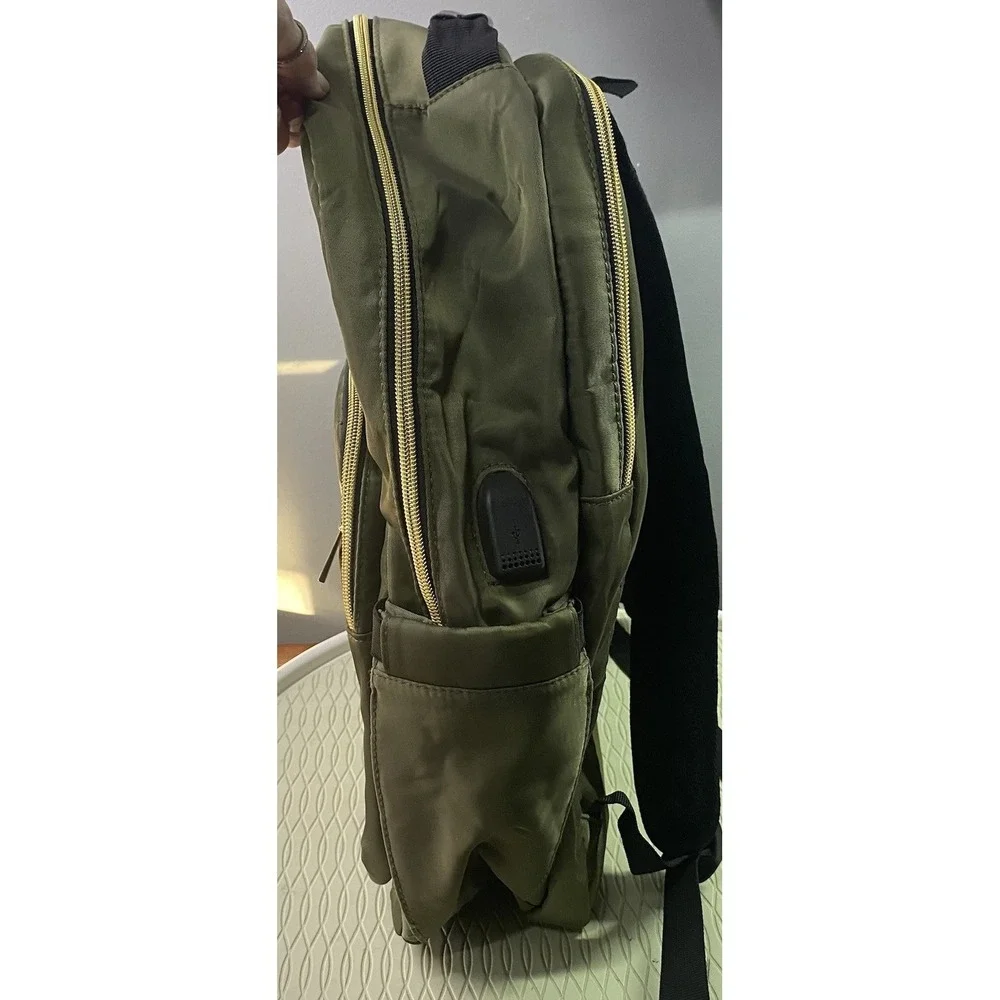 Kasibon Backpack W/Laptop Sleeve and USB Charging‎ Port Army Green NEW 16x14x6